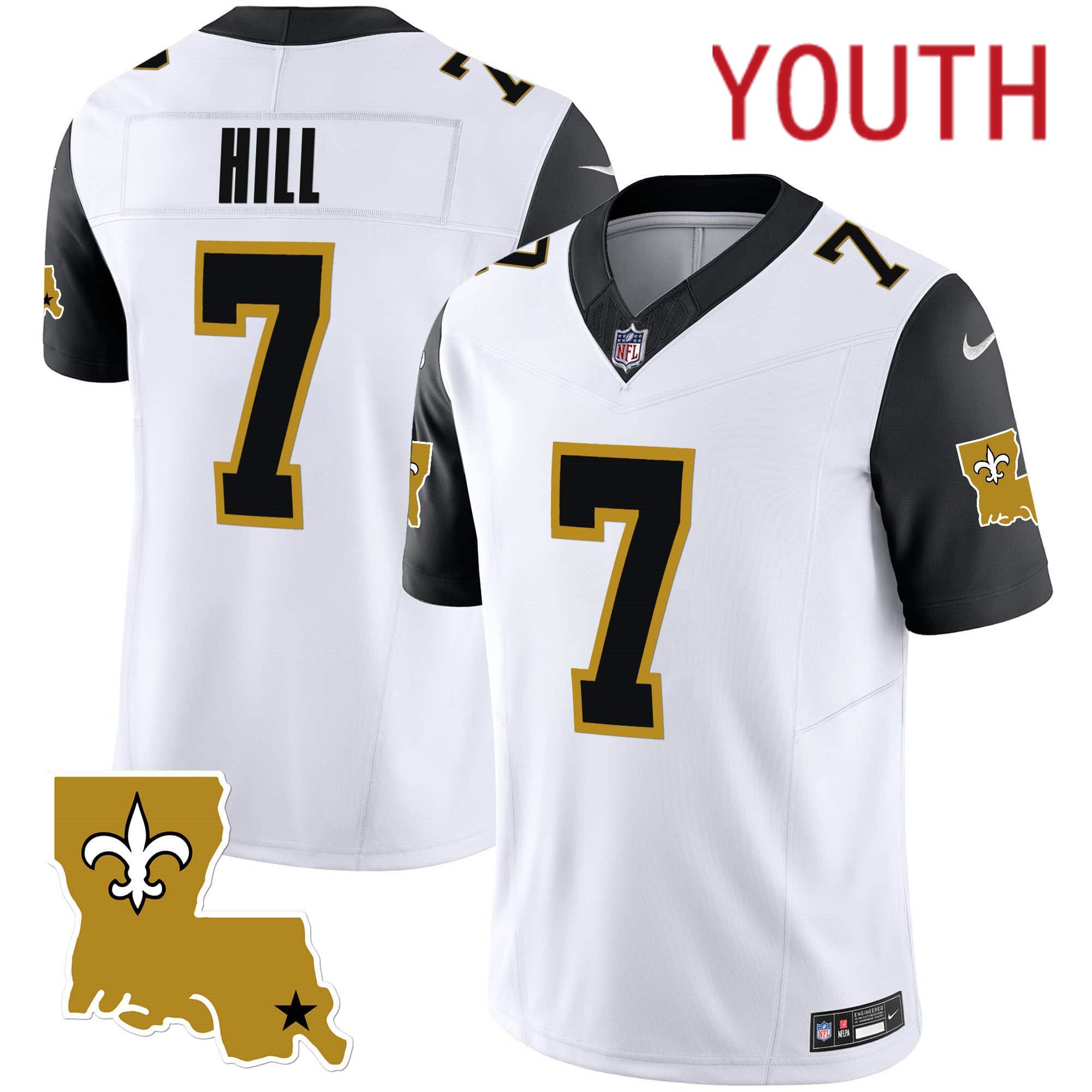 Youth New Orleans Saints #7 Hill White 2024 Nike 1987 Legacy Vapor Limited NFL Jersey style 2->youth nfl jersey->Youth Jersey